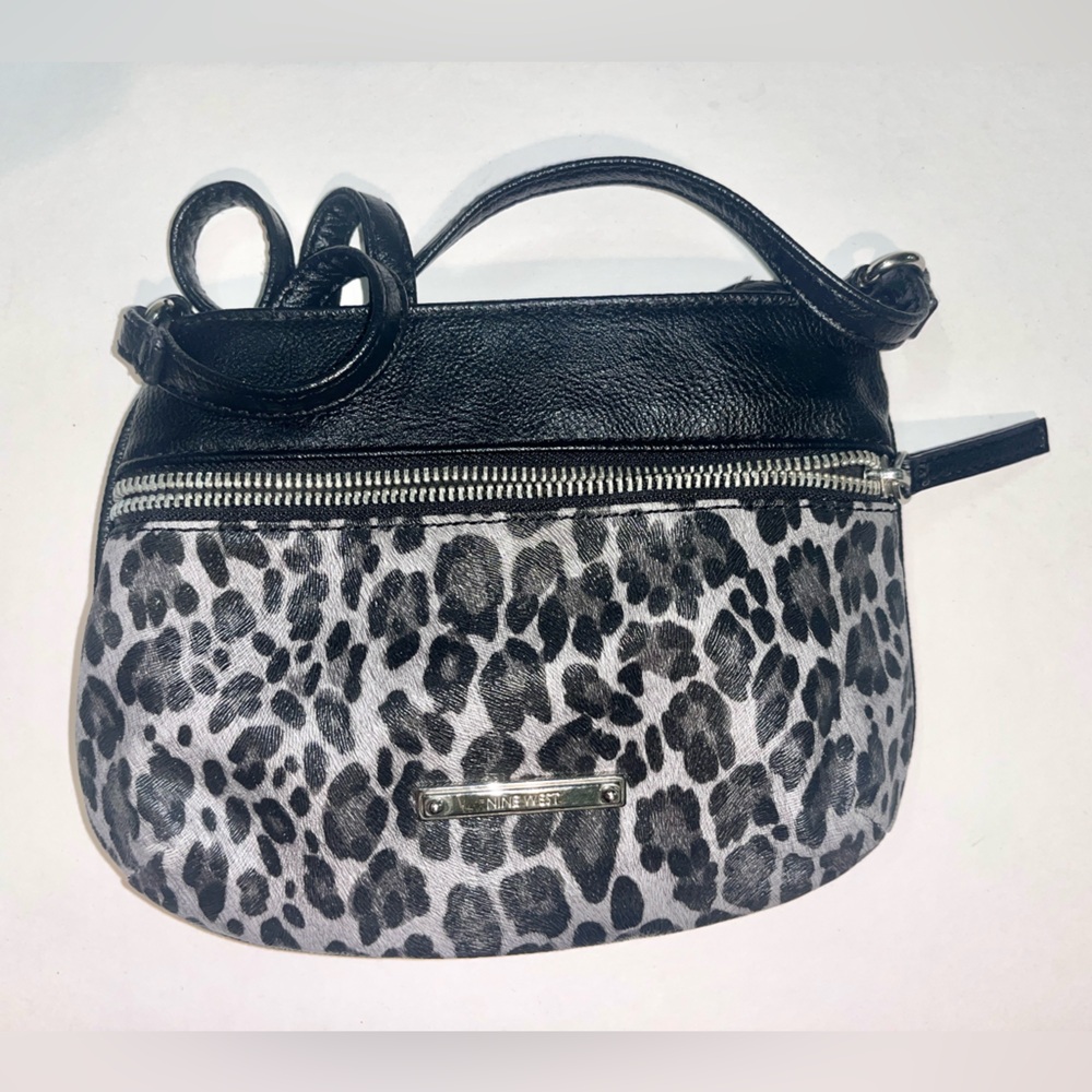 Nine West Gray Leopard Print and Black Crossbody Bag
